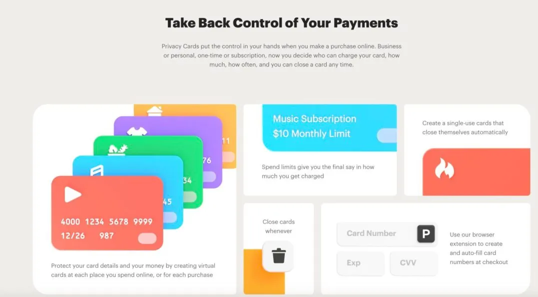 Privacy.com 虚拟信用卡界面