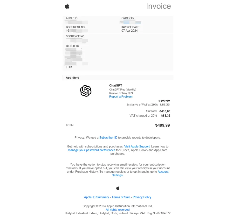 invoice from apple