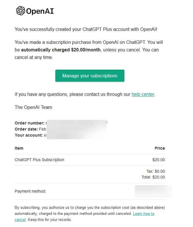 ChatGPT Plus 成功开通
