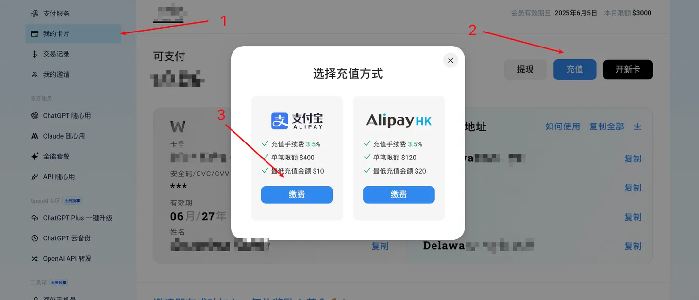 野卡 充值页面