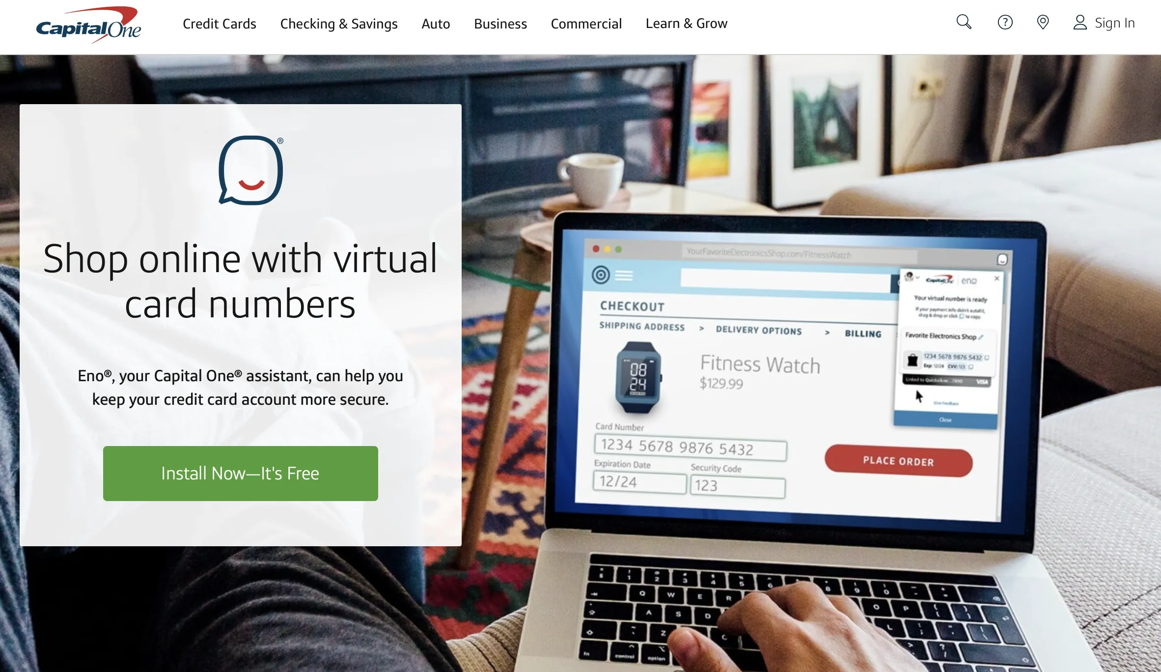 Capital One 虚拟卡界面