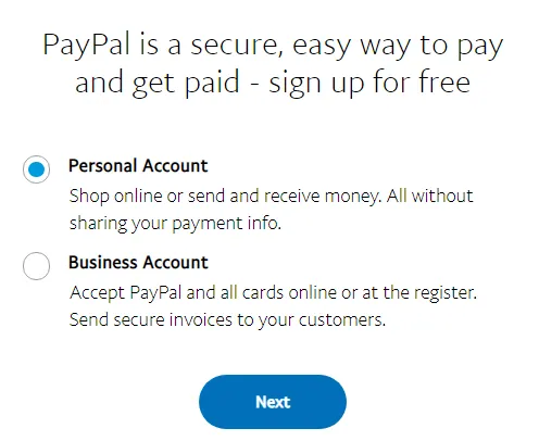 美国 PayPal 注册页面