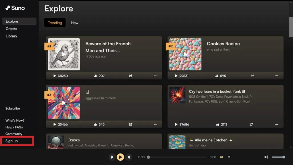 Suno AI 登录界面