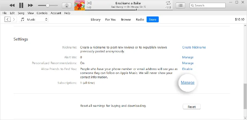 在 iTunes 中取消亚马逊音乐订阅