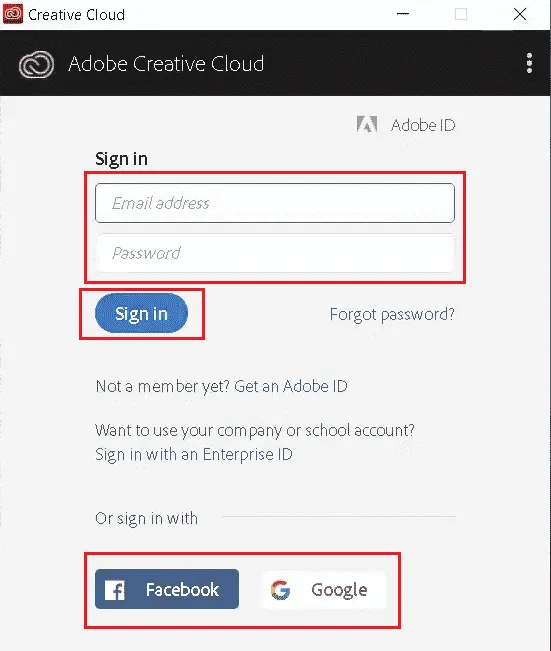 Creative Cloud 登录界面