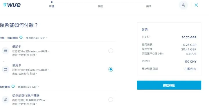 Wise 支付页面