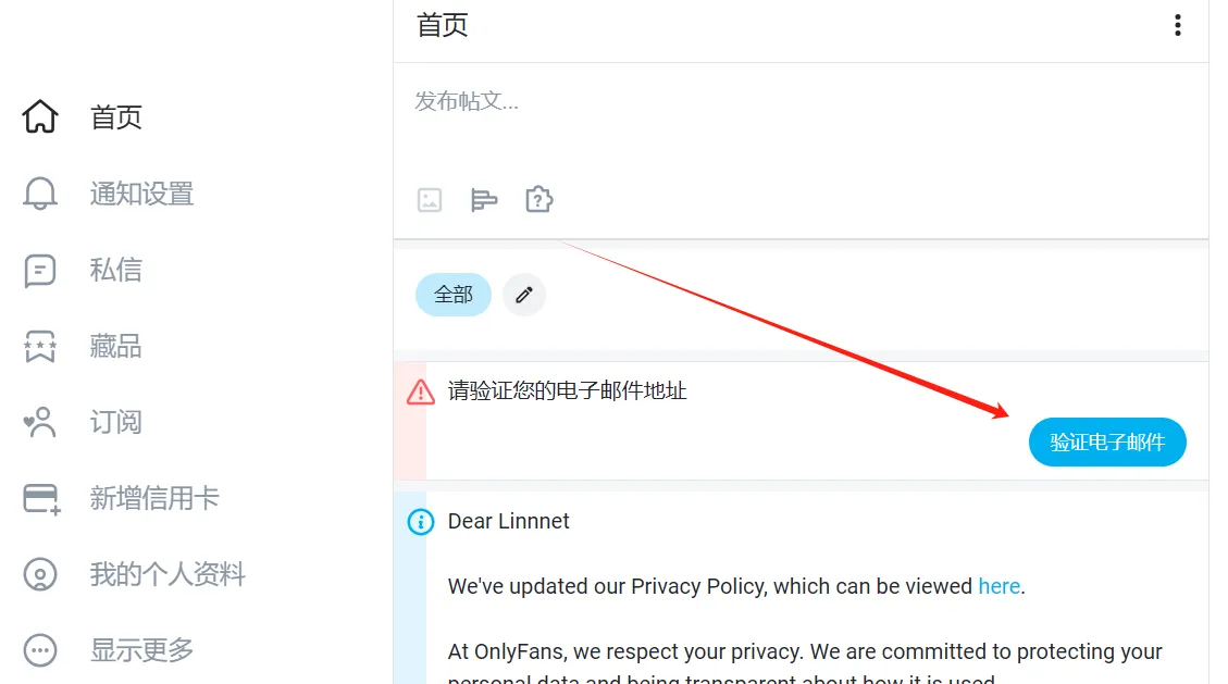 OnlyFans 验证邮件