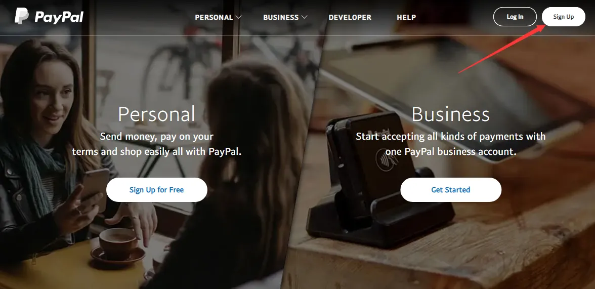 PayPal 注册页面