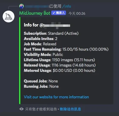 使用 /info 指令查看账号信息